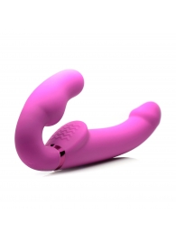 Розовый безремневой страпон с вибрацией и функцией расширения Inflatable Ergo-Fit Strapless Strap-On - XR Brands - купить с доставкой в Ельце