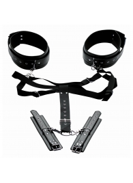 Черная бондажная система Acquire Easy Access Thigh Harness with Wrist Cuffs - XR Brands - купить с доставкой в Ельце