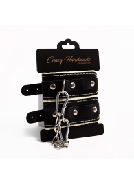Черные скругленные наручники с мягкой бежевой подкладкой - Crazy Handmade - купить с доставкой в Ельце