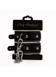 Черные скругленные наручники с мягкой бежевой подкладкой - Crazy Handmade - купить с доставкой в Ельце