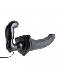Черный страпон с вагинальной пробкой Deluxe Vibrating Penetrix Strap-On - 19 см. - Pipedream - купить с доставкой в Ельце