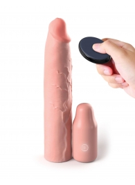 Телесная вибронасадка на член 3  Vibrating Mega X-tension with Remote - 22,9 см. - Pipedream - в Ельце купить с доставкой