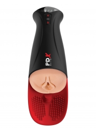 Телесный мастурбатор-вагина в черной колбе с вибрацией Fuck-O-Matic Pro XL - Pipedream - в Ельце купить с доставкой