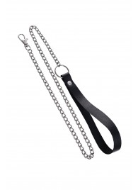 Поводок с ручкой из черной натуральной кожи и карабином для ошейника - Pecado - купить с доставкой в Ельце