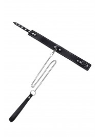 Кожаный двухслойный ошейник с белой строчкой и поводком - Pecado - купить с доставкой в Ельце