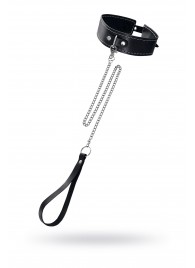 Кожаный двухслойный ошейник с белой строчкой и поводком - Pecado - купить с доставкой в Ельце