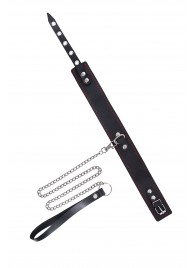 Кожаный двухслойный ошейник с красной строчкой и поводком - Pecado - купить с доставкой в Ельце