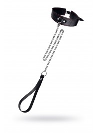 Кожаный двухслойный ошейник с красной строчкой и поводком - Pecado - купить с доставкой в Ельце