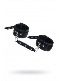 Черные двухслойные кожаные оковы с белой строчкой - Pecado - купить с доставкой в Ельце