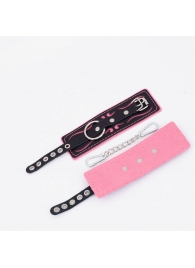 Черно-розовые кожаные наручники с розовой строчкой - Crazy Handmade - купить с доставкой в Ельце