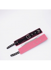 Черно-розовые кожаные оковы с розовой строчкой - Crazy Handmade - купить с доставкой в Ельце