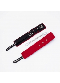 Черно-красные оковы с красной строчкой Sex - Crazy Handmade - купить с доставкой в Ельце