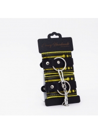 Черно-желтые кожаные наручники с жёлтой строчкой - Crazy Handmade - купить с доставкой в Ельце