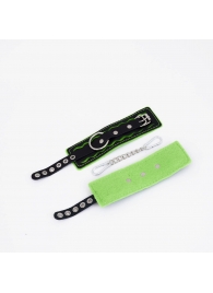 Черно-зеленые кожаные наручники с зеленой строчкой - Crazy Handmade - купить с доставкой в Ельце