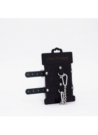 Черные кожаные оковы с хромированной фурнитурой - Crazy Handmade - купить с доставкой в Ельце