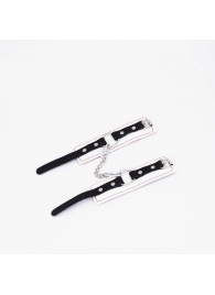 Бело-красные кожаные наручники - Crazy Handmade - купить с доставкой в Ельце