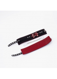 Черные кожаные оковы с красным декором и строчкой - Crazy Handmade - купить с доставкой в Ельце