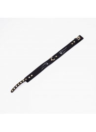 Черный кожаный ошейник с золотистой фурнитурой - Crazy Handmade - купить с доставкой в Ельце