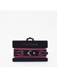 Черно-розовый кожаный ошейник с розовой строчкой - Crazy Handmade - купить с доставкой в Ельце