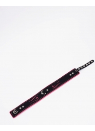 Черно-розовый кожаный ошейник с розовой строчкой - Crazy Handmade - купить с доставкой в Ельце