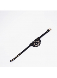 Черный фигурный кожаный ошейник с золотистой фурнитурой - Crazy Handmade - купить с доставкой в Ельце