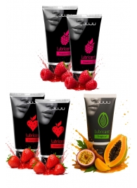 Набор из 5 съедобных лубрикантов JUJU (клубника х 2, малина х 2, тропические фрукты) - JuJu - купить с доставкой в Ельце