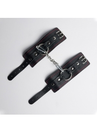 Черные кожаные наручники с красной строчкой - Crazy Handmade - купить с доставкой в Ельце