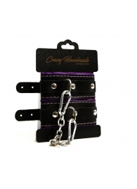 Черно-фиолетовые скругленные наручники с мягкой подкладкой - Crazy Handmade - купить с доставкой в Ельце