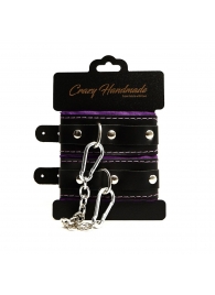 Черно-фиолетовые скругленные наручники с мягкой подкладкой - Crazy Handmade - купить с доставкой в Ельце