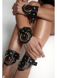 Черные кожаные оковы с резными узорами и клепками - Crazy Handmade - купить с доставкой в Ельце