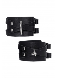 Черные кожаные оковы с двумя перекрёстными ремешками - Pecado - купить с доставкой в Ельце