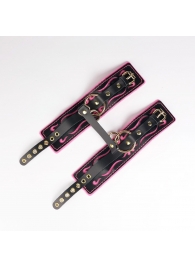 Черные кожаные оковы с розовой строчкой - Crazy Handmade - купить с доставкой в Ельце