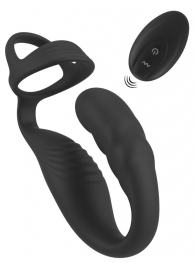 Черное эрекционное кольцо со стимуляцией промежности и анальной пробкой Cock Ring with RC Prostate Plug - Orion - в Ельце купить с доставкой