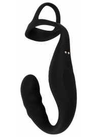 Черное эрекционное кольцо со стимуляцией промежности и анальной пробкой Cock Ring with RC Prostate Plug - Orion - в Ельце купить с доставкой