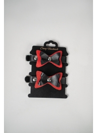 Черно-красные кожаные наручники с бантиками - Crazy Handmade - купить с доставкой в Ельце