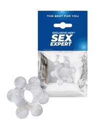 Прозрачное эрекционное кольцо с 6 стимулирующими шариками - Sex Expert - в Ельце купить с доставкой