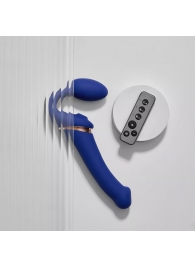 Синий безремневой страпон Multi Orgasm Bendable Strap-On size L с клиторальной стимуляцией - Strap-on-me - купить с доставкой в Ельце