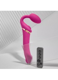 Ярко-розовый безремневой страпон Multi Orgasm Bendable Strap-On size L с клиторальной стимуляцией - Strap-on-me - купить с доставкой в Ельце