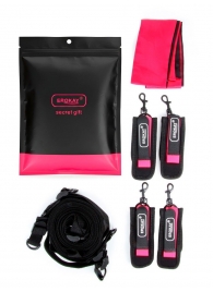 Черно-розовый эротический набор: фиксатор, оковы, наручники, повязка - Erokay - купить с доставкой в Ельце