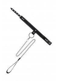 Черный узкий однослойный ошейник с серебристым поводком-цепочкой - Pecado - купить с доставкой в Ельце