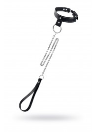 Черный узкий однослойный ошейник с серебристым поводком-цепочкой - Pecado - купить с доставкой в Ельце