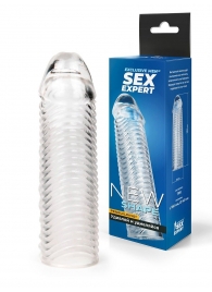 Прозрачная закрытая насадка на пенис с ребрышками - 16 см. - Sex Expert - в Ельце купить с доставкой