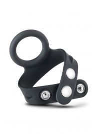 Черное эрекционное кольцо с подхватом мошонки на кнопках VS6 - Blush Novelties - в Ельце купить с доставкой
