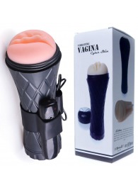 Телесный мастурбатор-вагина в черной колбе с вибрацией - Boys of Toys - в Ельце купить с доставкой