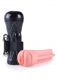Телесный мастурбатор-вагина в черной колбе с вибрацией - Boys of Toys - в Ельце купить с доставкой