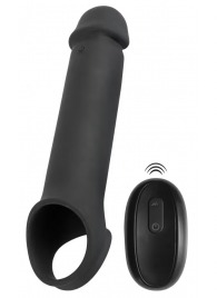 Черная вибронасадка для пениса с хомутом для мошонки и пультом ДУ Remote Controlled Penis Extension - Orion - в Ельце купить с доставкой