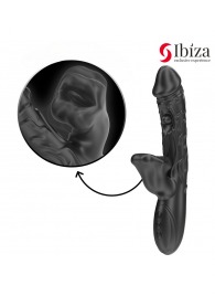 Черный вибратор с режимами колебаний и посасывания - 23,5 см. - Ibiza