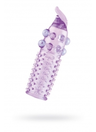 Гелевая фиолетовая насадка с шариками, шипами и усиком - 11 см. - Toyfa Basic - в Ельце купить с доставкой