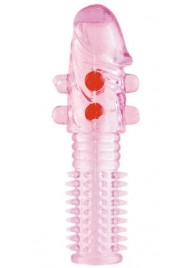 Гелевая розовая насадка с шариками и шипами - 14 см. - ToyFa - в Ельце купить с доставкой
