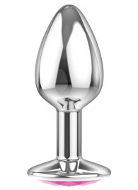 Малая серебристая анальная пробка Diamond Pink Sparkle Small с розовым кристаллом - 7 см. - Lola Games - купить с доставкой в Ельце